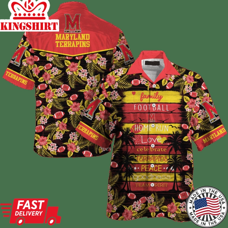 NCAA Maryland Terrapins Red Yellow Hawaiian Shirt V3 Aloha Shirt