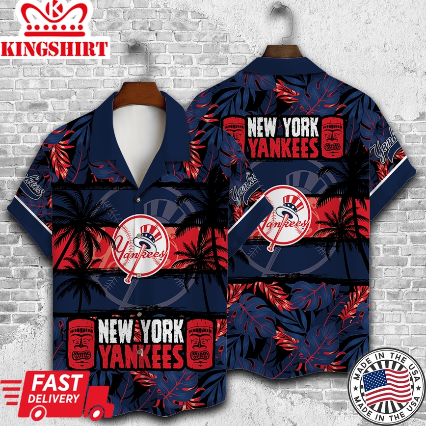 New York Yankees Hawaiian Shirt All Over Palm Trees Print