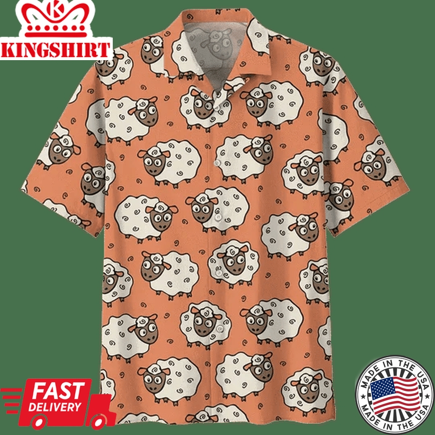 Orange Sheep Illustration Trendy Hawaiian Shirt