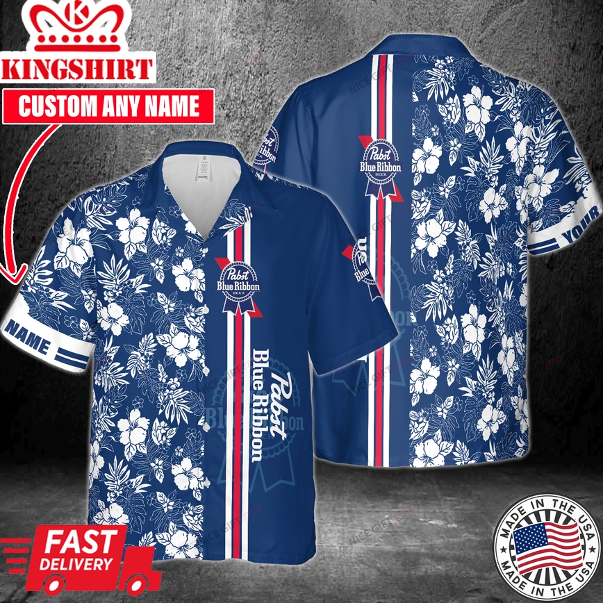 Pabst Blue Ribbon Custom Name Tropical Hawaiian Shirt