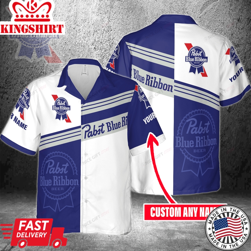 Pabst Blue Ribbon Hawaiian Shirt With Name Print