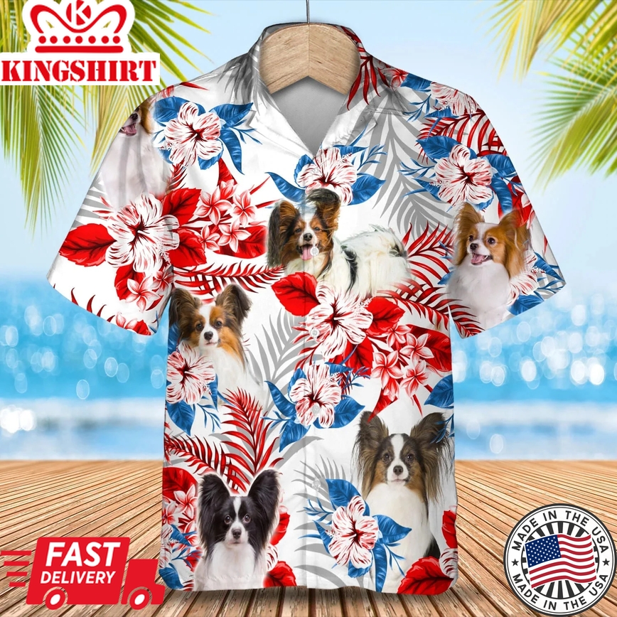 Papillon Flower American Flag Trendy Hawaiian Shirt, Summer Aloha Shirt, Men Trendy Hawaiian Shirt, Gift For Summer