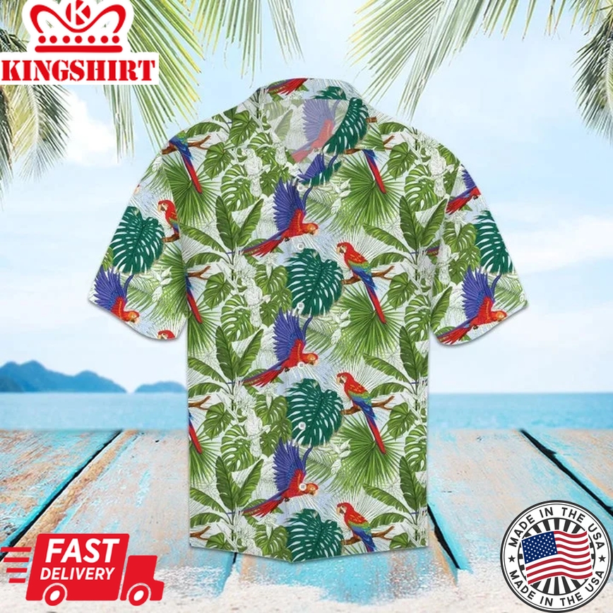 Parrot Perched On Tropical Branches Trendy Hawaiian Shirt