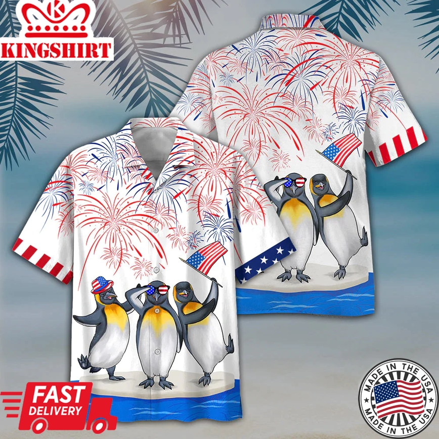 Penguins 4Th Of July Trendy Hawaiian Shirt, Independence Is Coming, Usa Patriotic Trendy Hawaiian Shirt