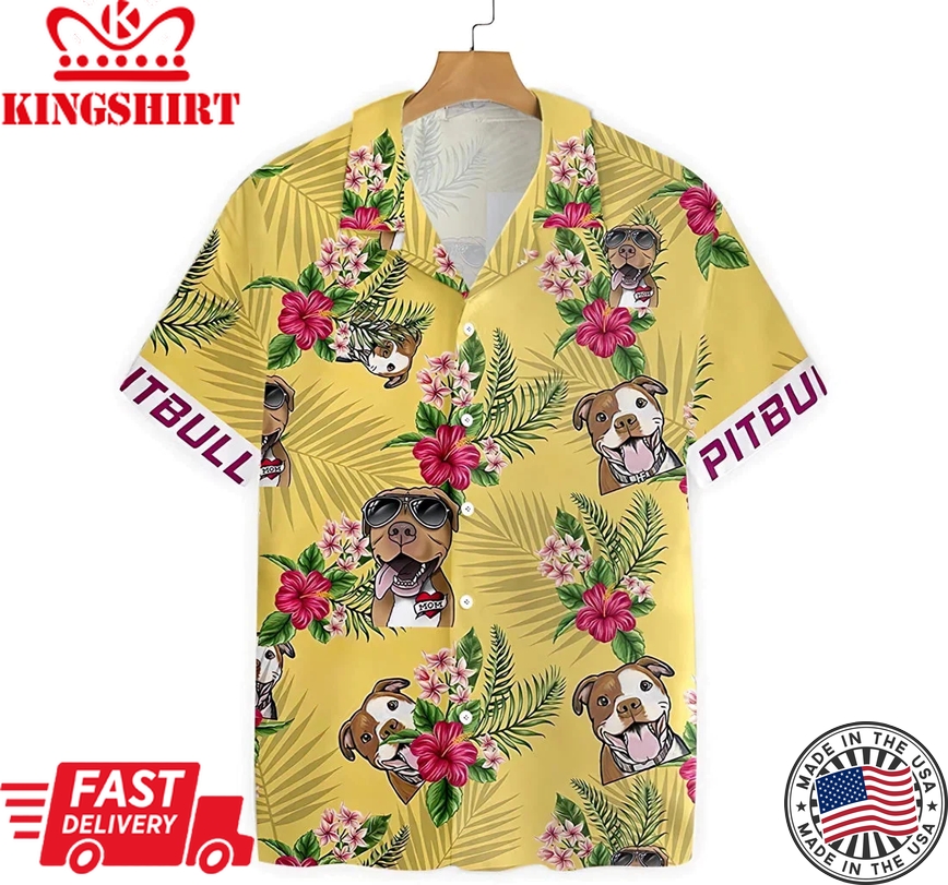 Pitbull Summer Clothes Trendy Hawaiian Shirt, Button Up Aloha Shirt For Men, Women