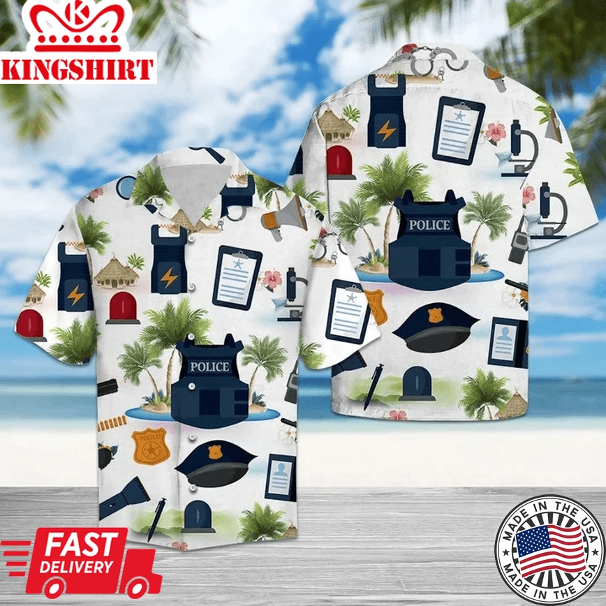 Police Equipment Print On Vacation Mix While Theme Trendy Hawaiian Shirt