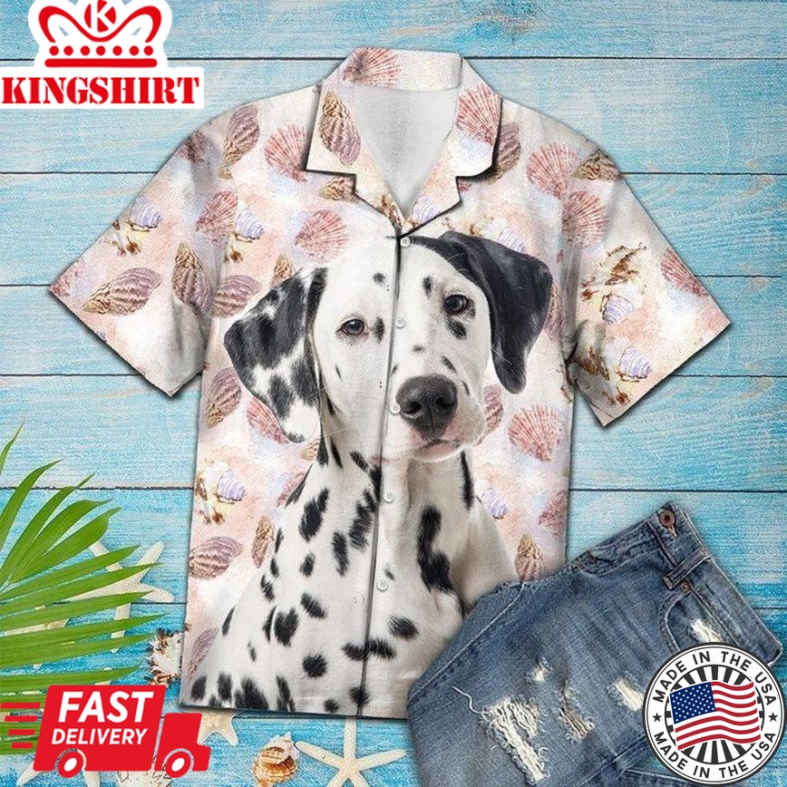 Pretty Seashells And Cute Dalmatian Portrait Pattern Trendy Hawaiian Shirt