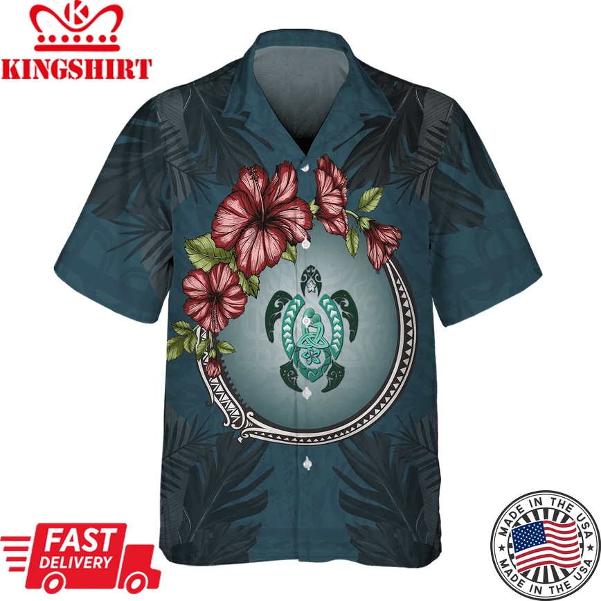 Puerto Rico Hibiscus - 3D Trendy Hawaiian Shirt Men's, Gift For Turtle Lovers