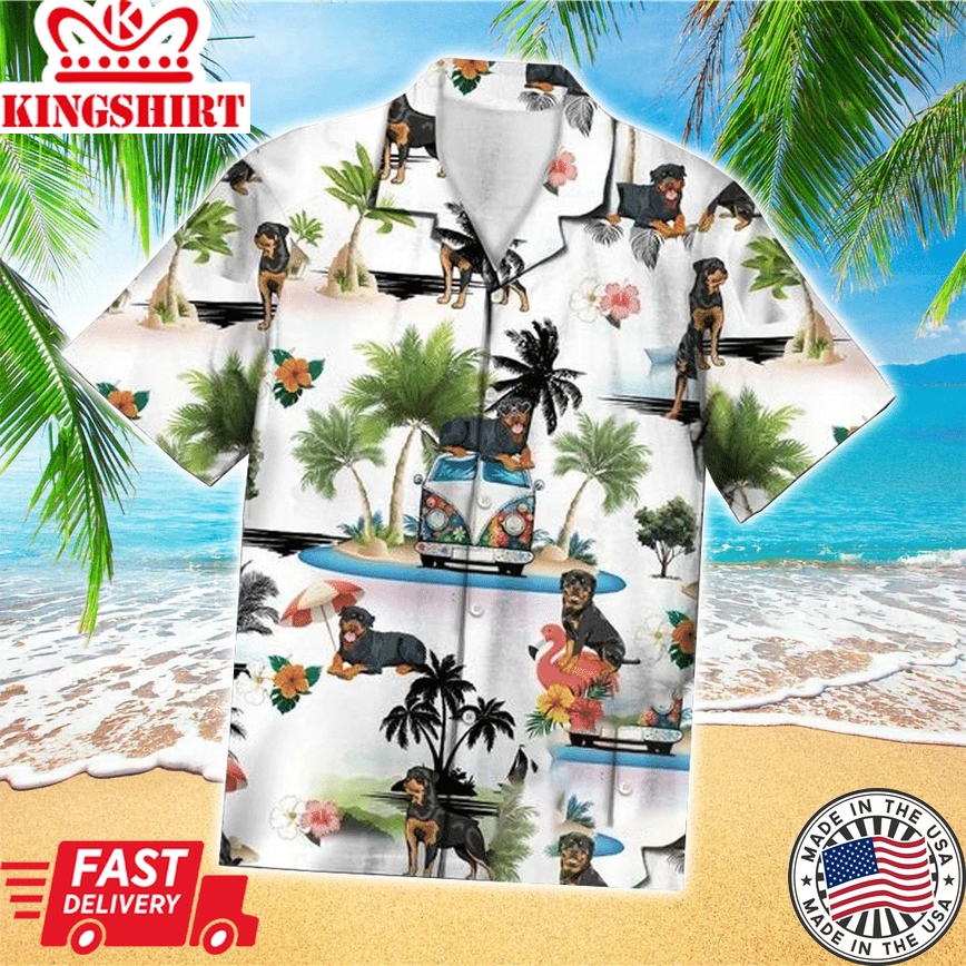 Rottweiler Vacation Trendy Hawaiian Shirt, Dog Short Sleeve Hawaiian Aloha Shirt