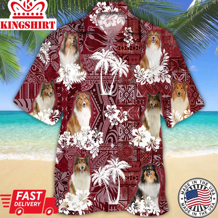 Rough Collie Trendy Hawaiian Shirt, Gift For Dog Lover Shirts, Men's Trendy Hawaiian Shirt, Summer Hawaiian Aloha Shirt