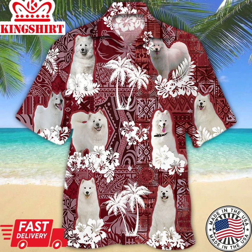 Samoyed Trendy Hawaiian Shirt, Gift For Dog Lover Shirts, Men's Trendy Hawaiian Shirt, Summer Hawaiian Aloha Shirt