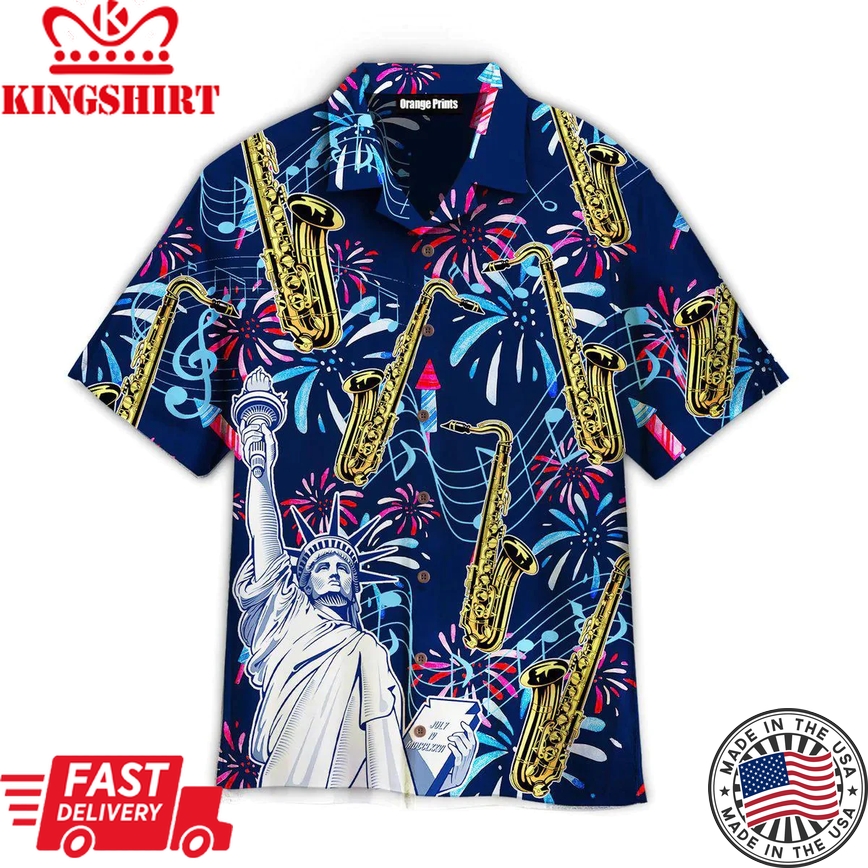 Saxophone Music America Patriot Day Trendy Hawaiian Shirt