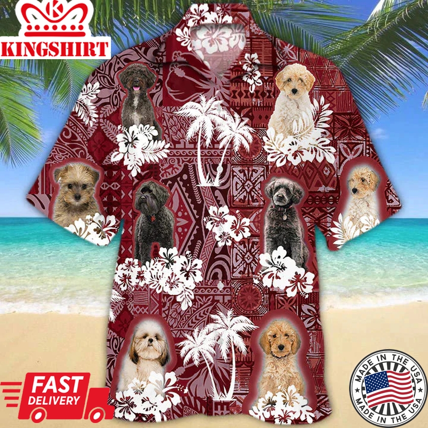 Schnoodle Red Trendy Hawaiian Shirt, Gift For Dog Lover Shirts, Men's Trendy Hawaiian Shirt, Summer Hawaiian Aloha Shirt