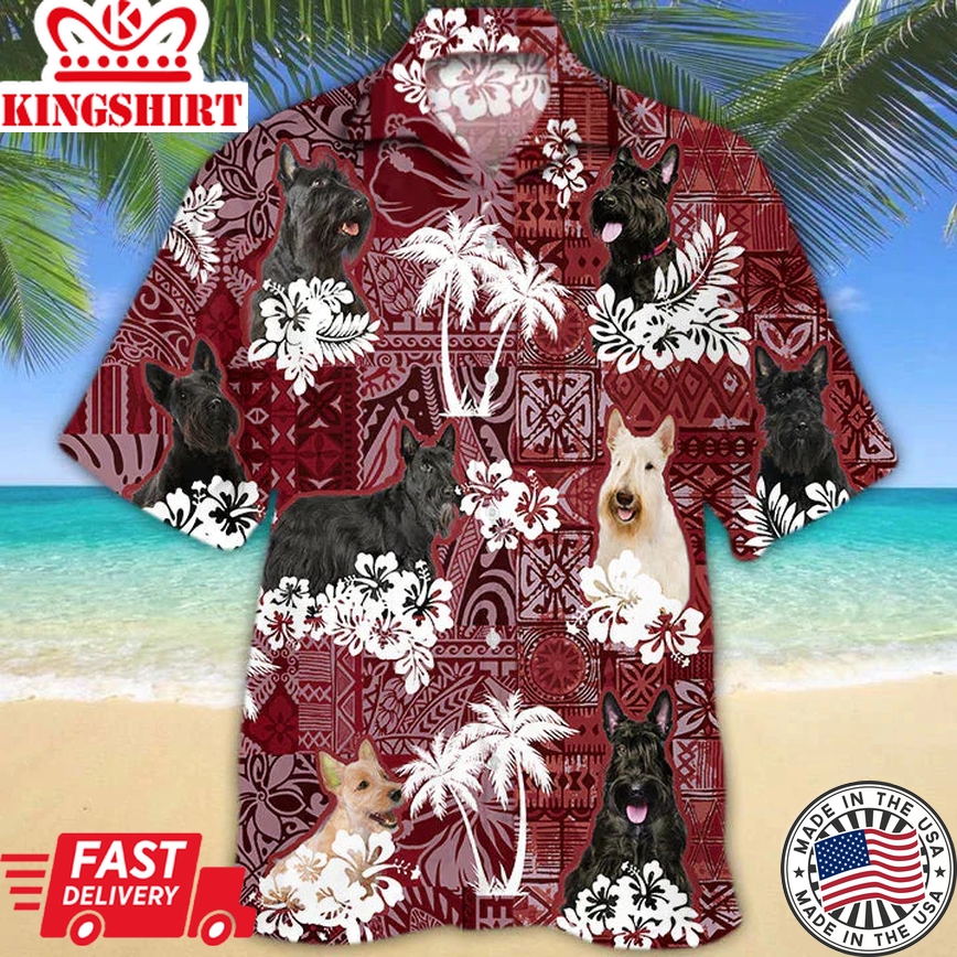 Scottish Terrier Red Trendy Hawaiian Shirt, Gift For Dog Lover Shirts, Men's Trendy Hawaiian Shirt, Summer Hawaiian Aloha Shirt