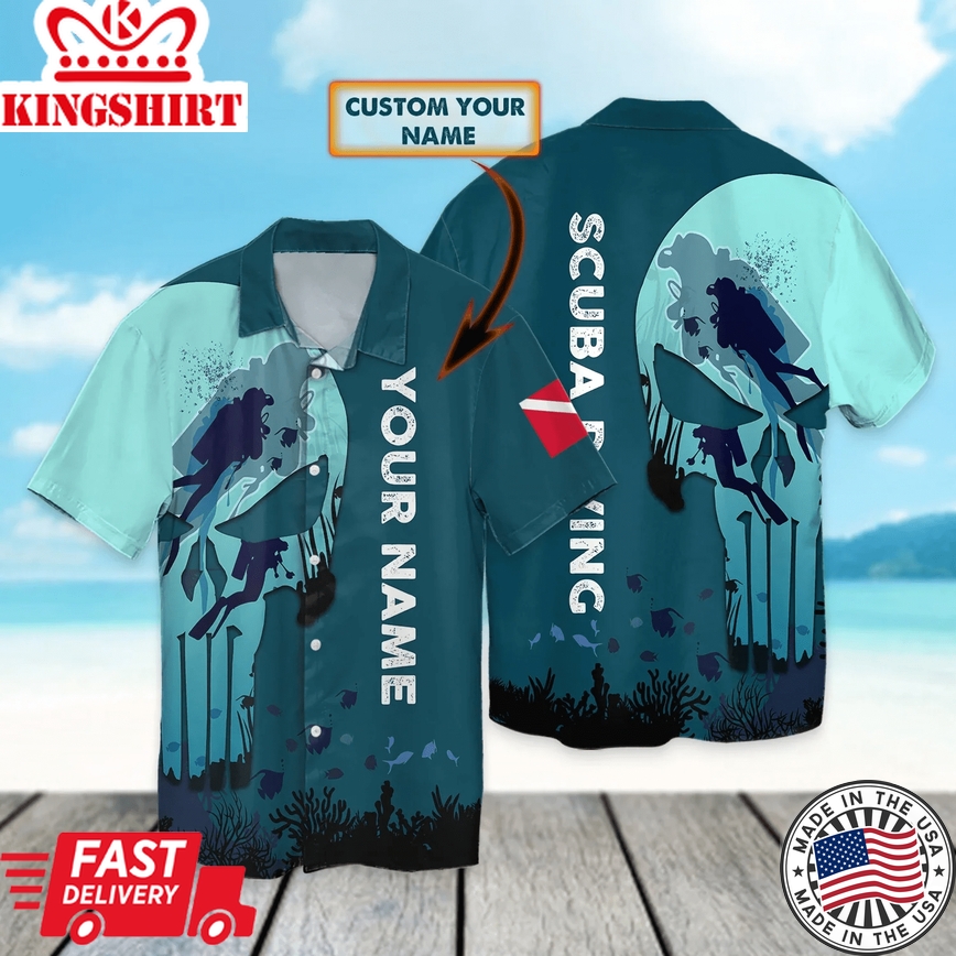 Scuba Diving Hawaii Shirt - Personalized Name 3D Trendy Hawaiian Shirt, Hawaii Scuba Dive Gift