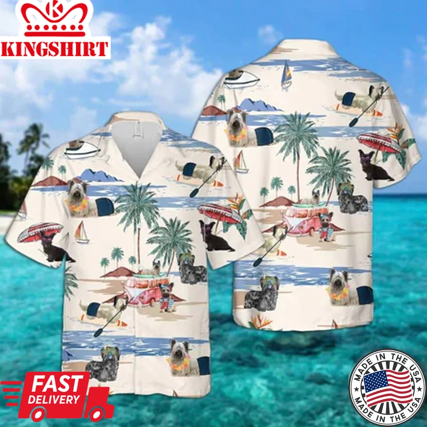 Skye Terrier Summer Beach Trendy Hawaiian Shirt, Trendy Hawaiian Shirts For Men Short Sleeve Aloha Beach Shirt