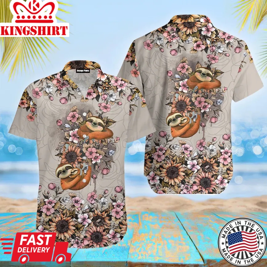 Sloth Flower Hawaiian Shirt for Island Vacation