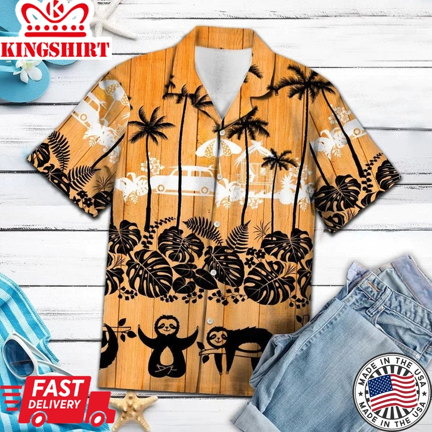 Sloth Palm Tree Sunset Lovers Pattern Trendy Hawaiian Shirt