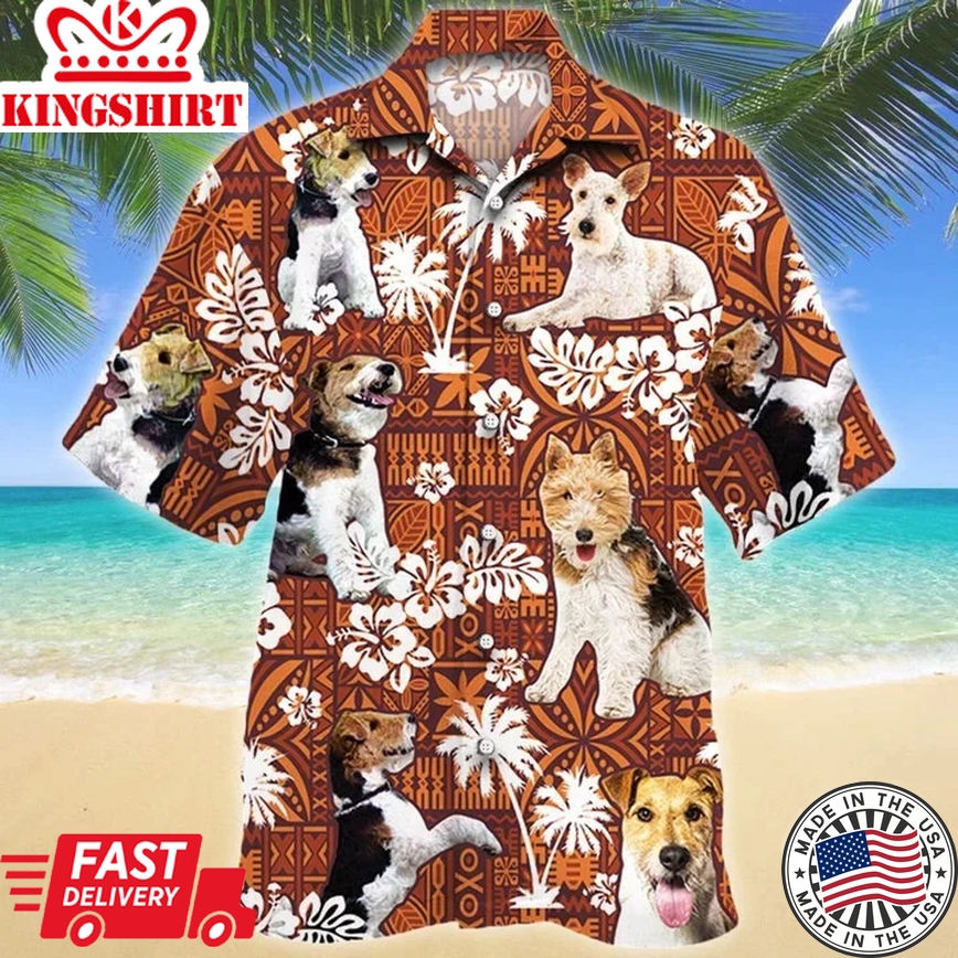 So Cute Wire Fox Terrier Dog Red Tribal Pattern Trendy Hawaiian Shirt