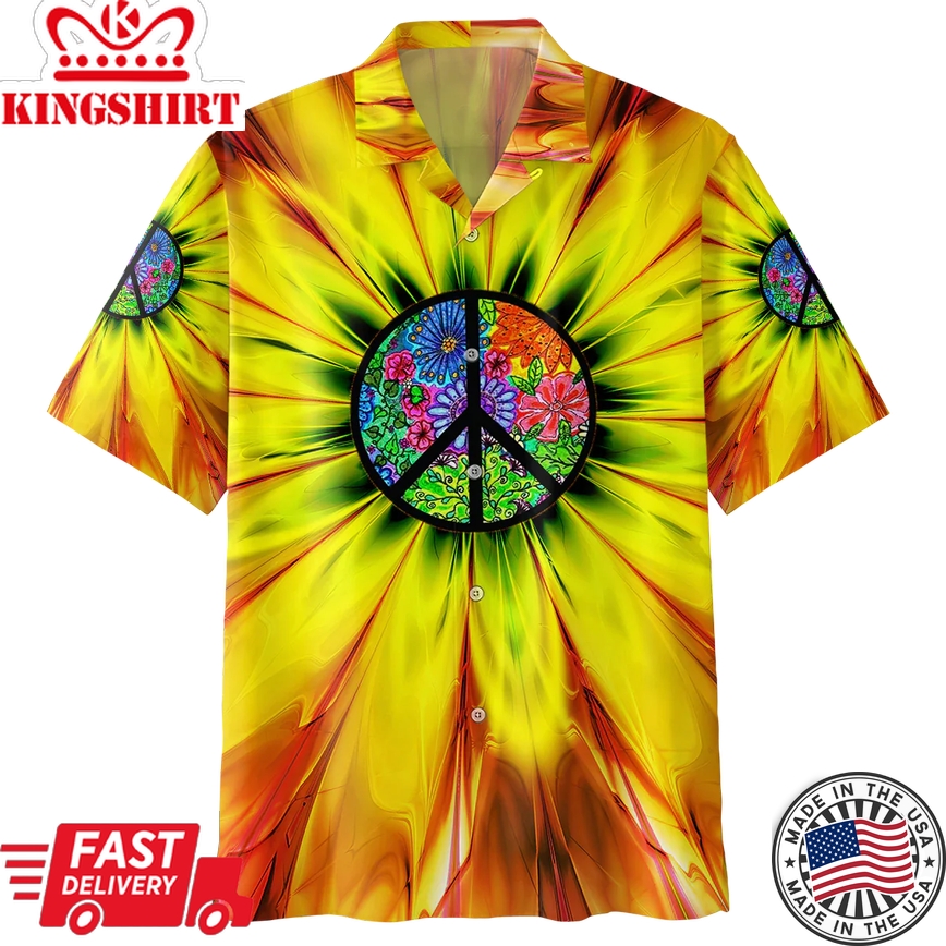 Spiritual Hippie Floral Pattern Peace Sign Tie Dye Trippy Trendy Hawaiian Shirt