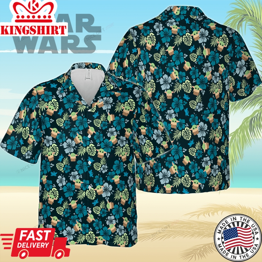 Star Wars 3D Shirt with Grogu's Adorable Hawaiian Theme