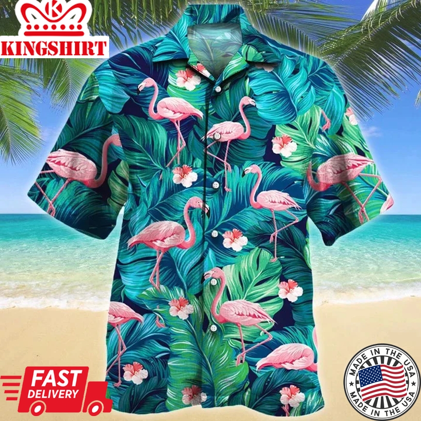 Stunning Flamingo Lovers Gift Summer Beach Palm Tree Trendy Hawaiian Shirt, Summer Aloha Hawaii Shirt For Men Women