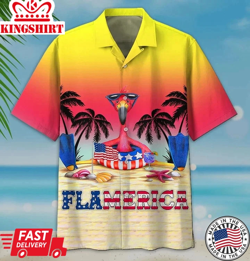 Summer Flamerica On The Sand Yellow To Red Theme Trendy Hawaiian Shirt