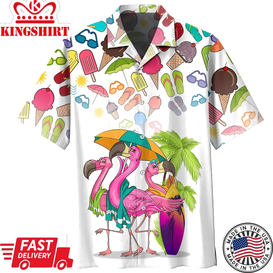 Summer Flammingo Beach Hippie Trendy Hawaiian Shirt