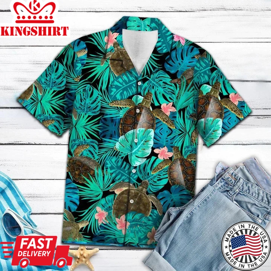 Summer Turtle Tropical Jungle Trendy Hawaiian Shirt, Summer Aloha Hawaii Shirt For Men Women