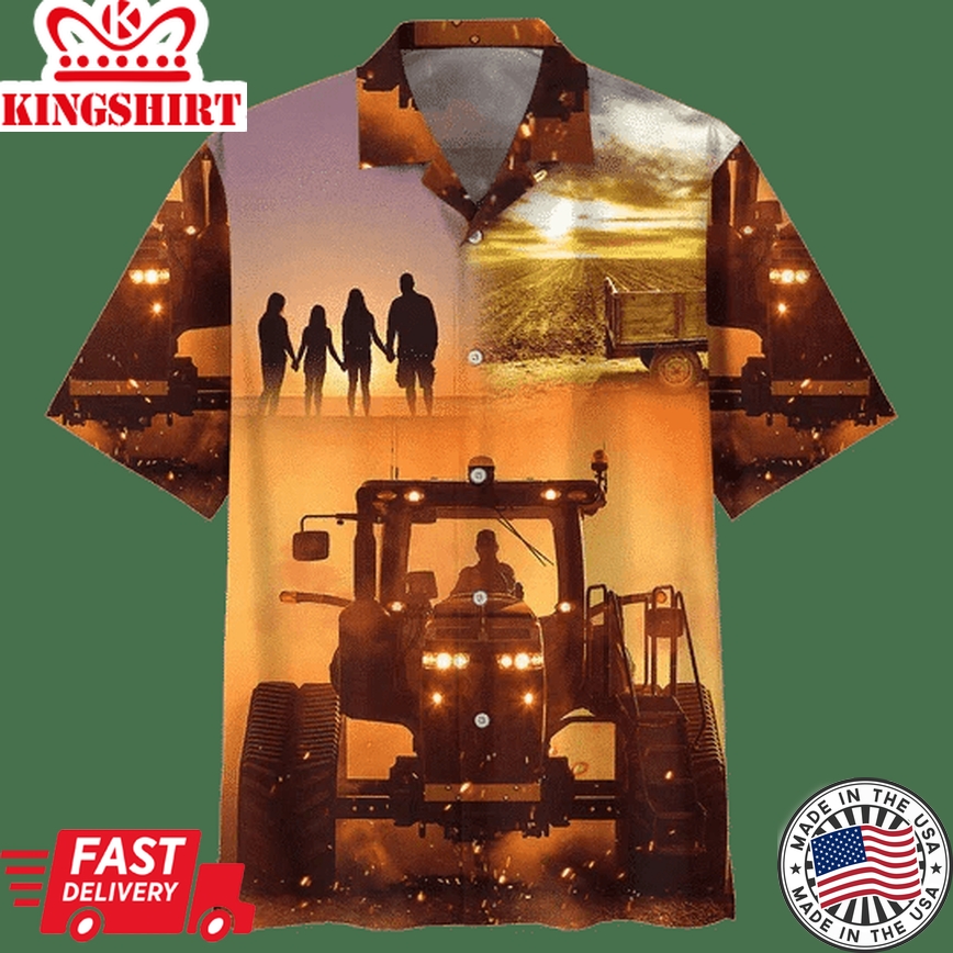 Sunset Tractor Background Design Trendy Hawaiian Shirt