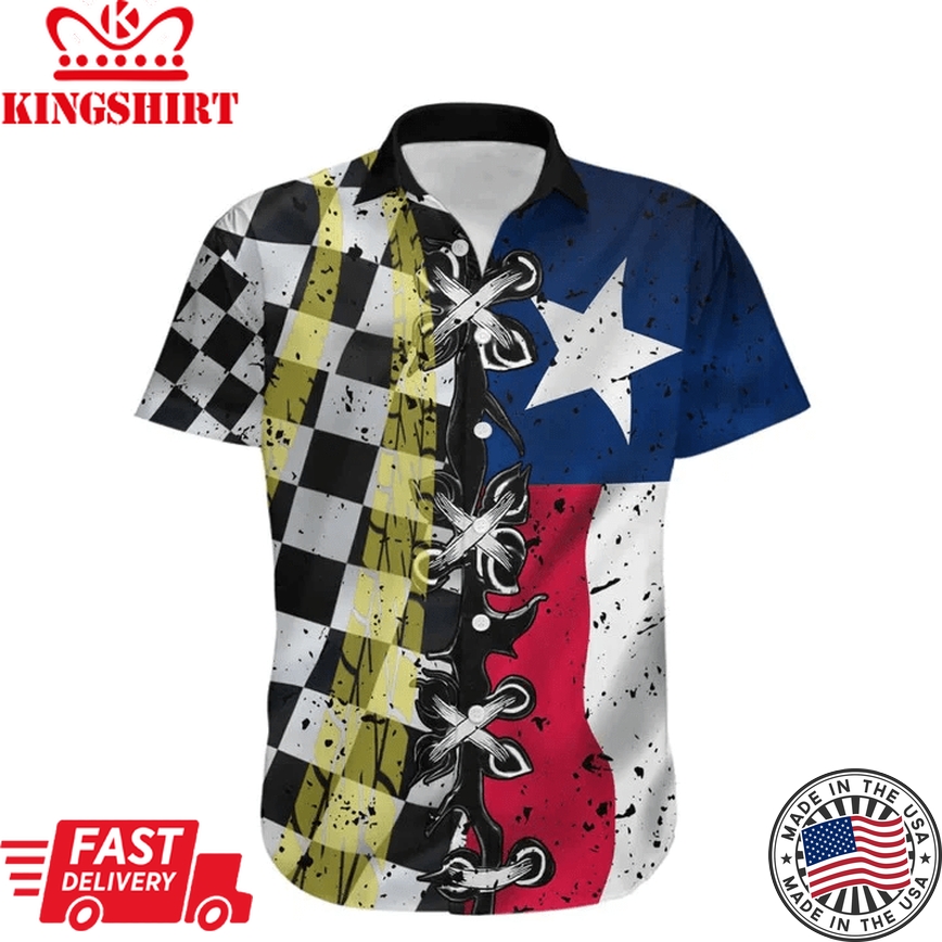 Texas Racing Flag Checkered Pattern Trendy Hawaiian Shirt