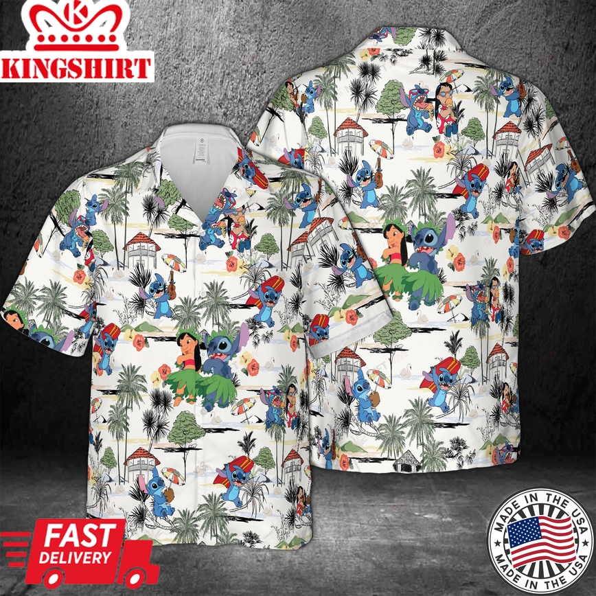 The Adventures of Stitch in 3D on Hawaiian Themed Shirt