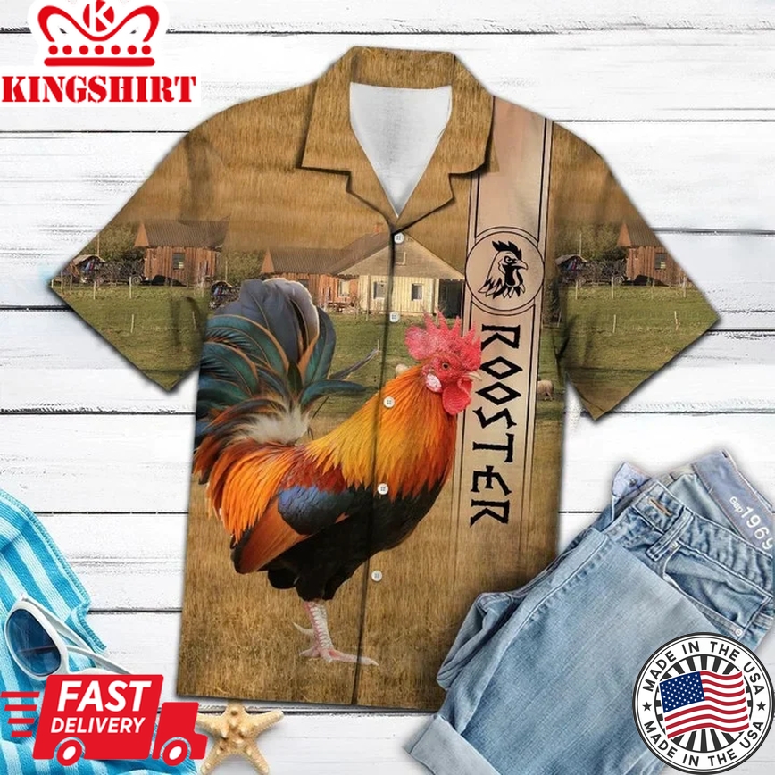 The Beauty Of Rooster In Meadow Trendy Hawaiian Shirt