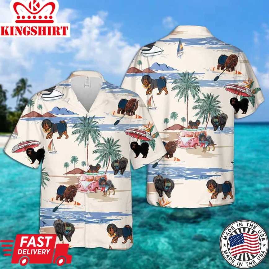 Tibetan Mastiff Summer Beach Trendy Hawaiian Shirt, Trendy Hawaiian Shirts For Men Short Sleeve Aloha Beach Shirt