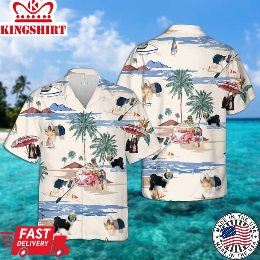 Tibetan Terrier Summer Beach Trendy Hawaiian Shirt, Dog Beach Short Sleeve Trendy Hawaiian Shirt