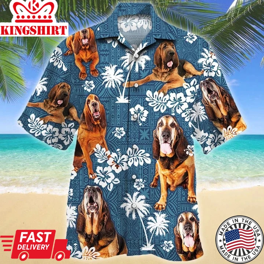 Tongue Out Bloodhound Dog Blue Tribal Trendy Hawaiian Shirt