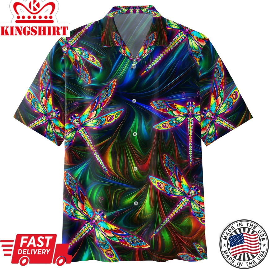 Trippy Colorful Dragonfly Psychedelic Hippie Trendy Hawaiian Shirt