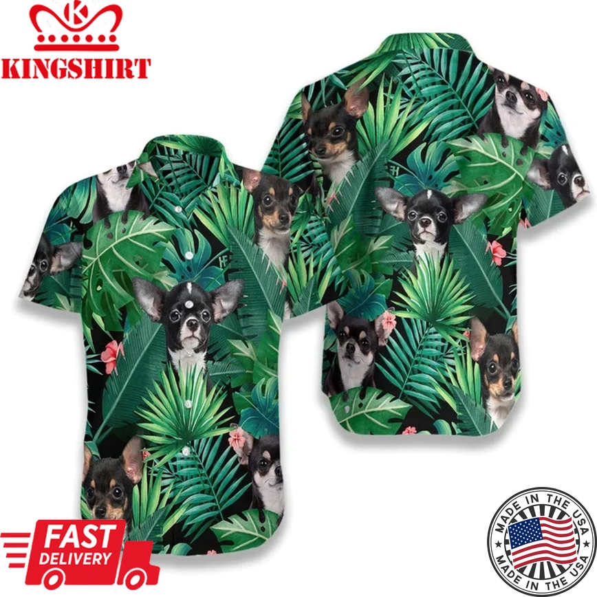 Tropical Black Chihuahua Dog Pattern Trendy Hawaiian Shirt