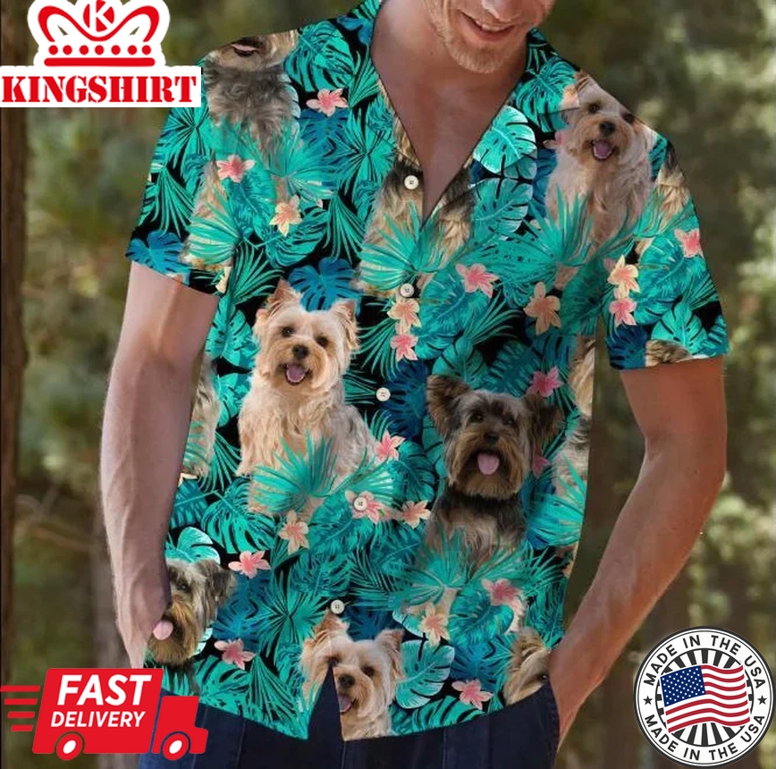 Tropical Flower And Domestic Dog Design Trendy Hawaiian Shirt