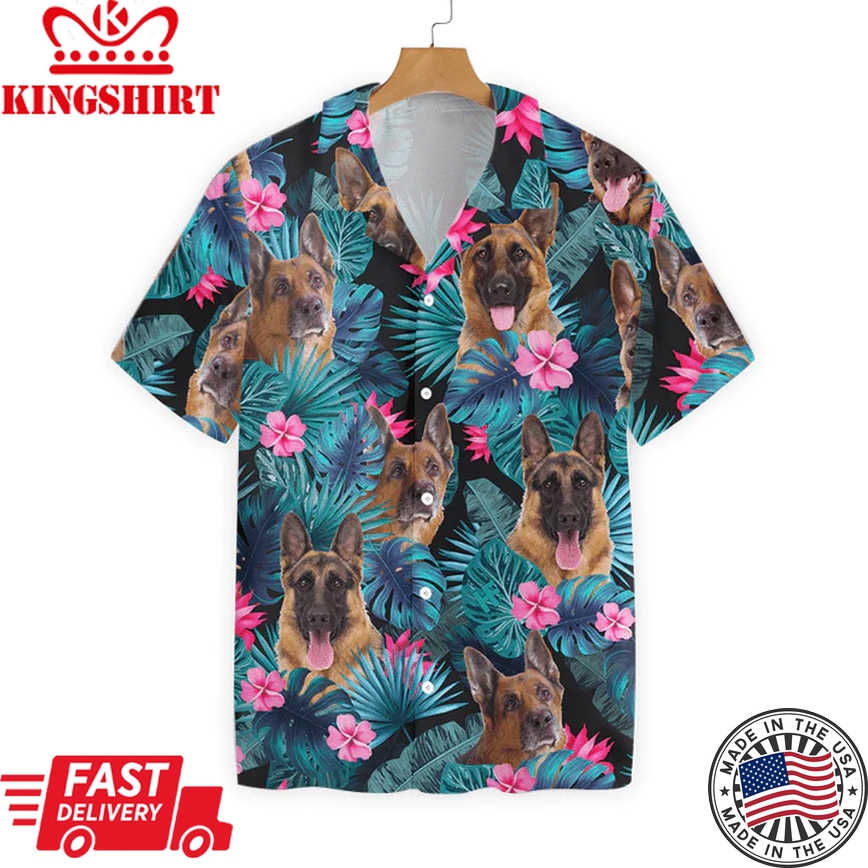 Tropical German Shepherd Dog Pattern Trendy Hawaiian Shirt