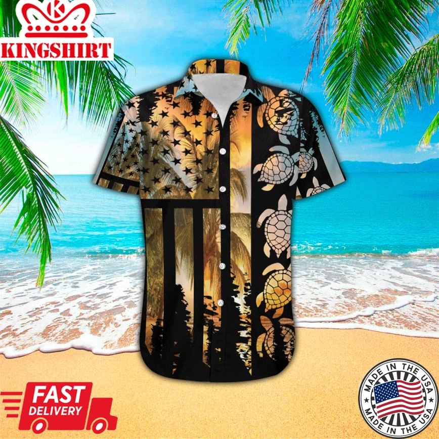 Turtle Flag American Summer 3D Print Polyester Trendy Hawaiian Shirt