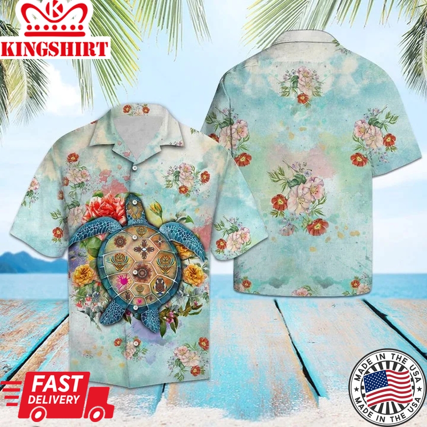 Turtle Flower Summer On Beach Trendy Hawaiian Shirt For Men And Women