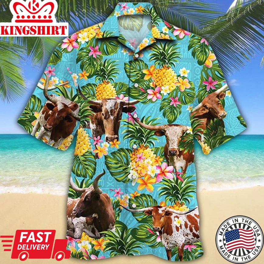 Tx Longhorn Cattle Lovers Pineapple Trendy Hawaiian Shirt