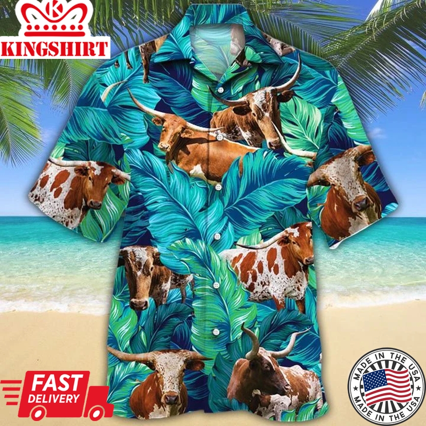 Tx Longhorn Cattle Lovers Trendy Hawaiian Shirt