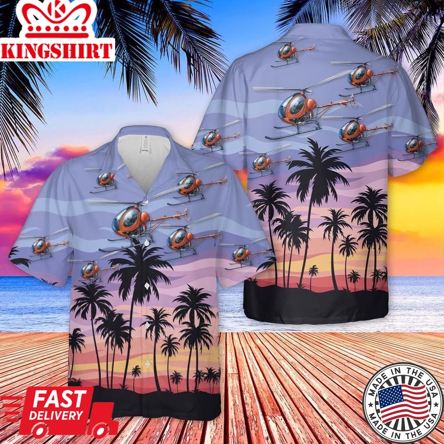 Us Army Hughes Th-55A Osage Trendy Hawaiian Shirt, Short Sleeve Trendy Hawaiian Shirt For Men