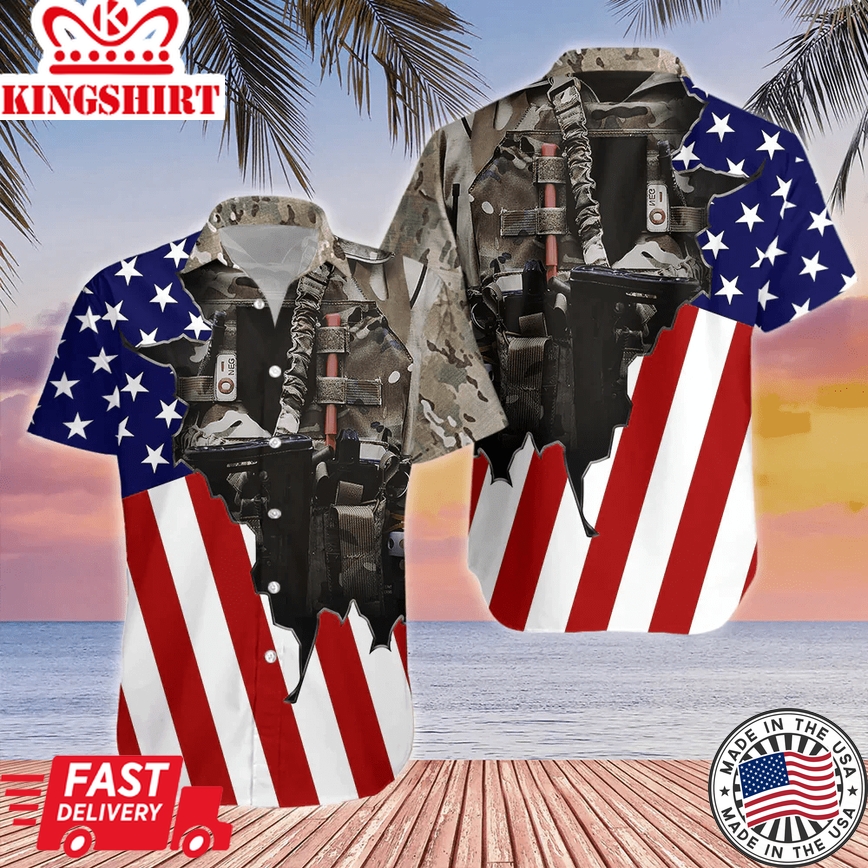 Us Army Uniform American Flag Patriotic Trendy Hawaiian Shirt