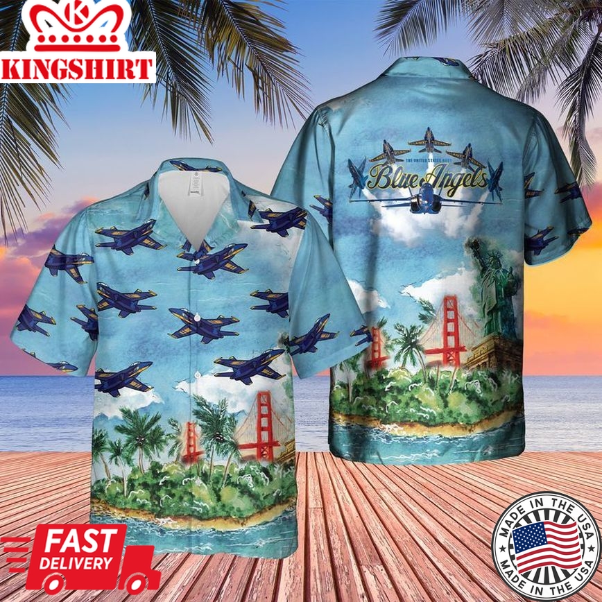 Us Navy Blue Angels Trendy Hawaiian Shirt, Short Sleeve Trendy Hawaiian Shirt For Men