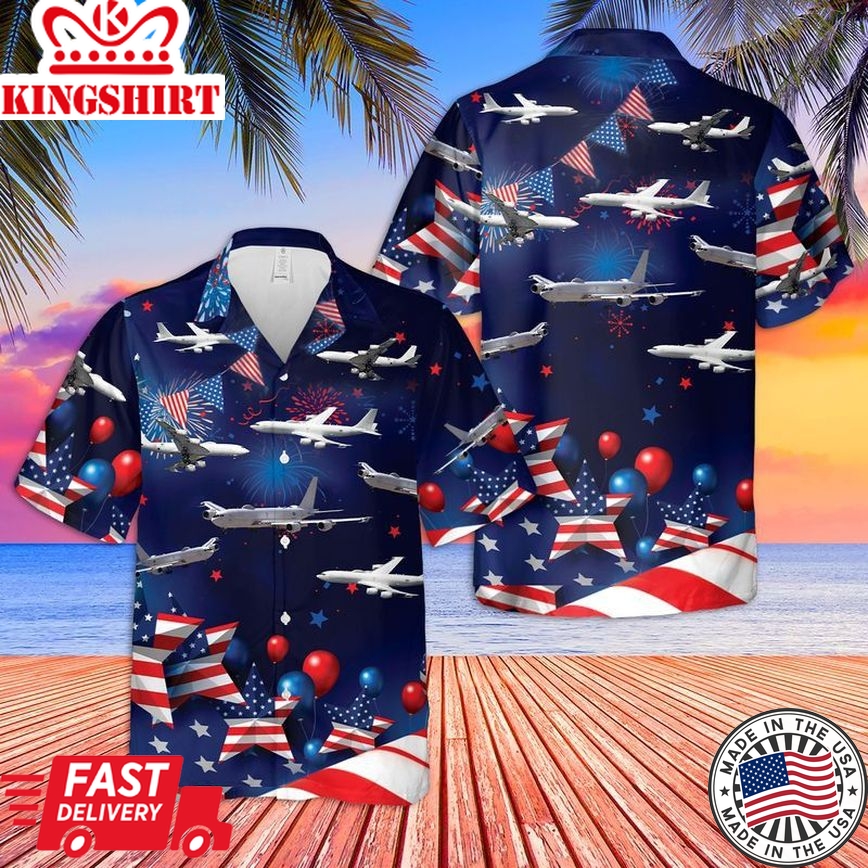 Us Navy Boeing E-6 Mercury 4Th Of July Trendy Hawaiian Shirt, Short Sleeve Trendy Hawaiian Shirt For Men