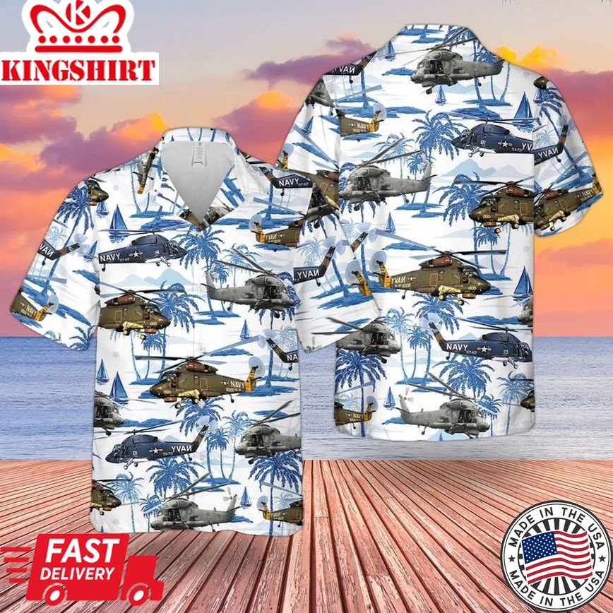 Us Navy Kaman Sh-2 Seasprite Trendy Hawaiian Shirt New, Short Sleeve Trendy Hawaiian Shirt For Men