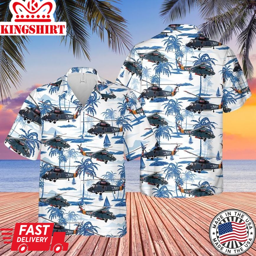 Us Navy Kaman Sh-2 Seasprite Trendy Hawaiian Shirt, Short Sleeve Trendy Hawaiian Shirt For Men